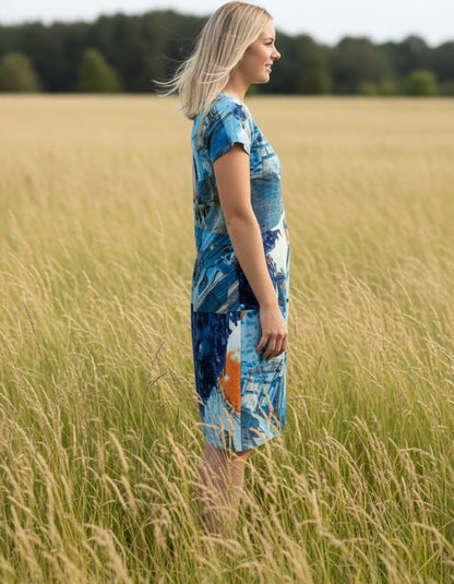 blue graphic cotton jersey dress