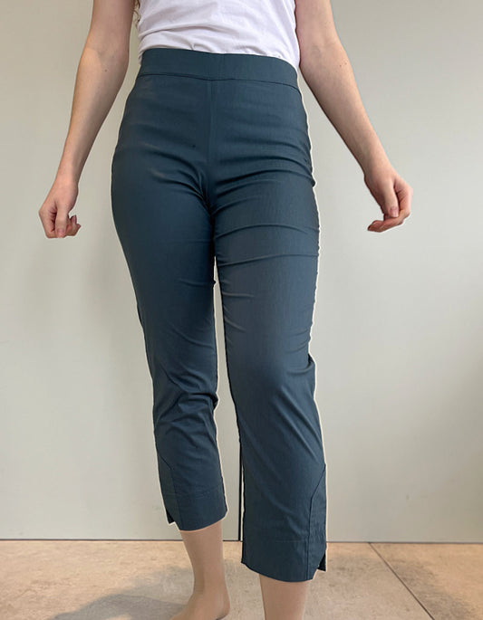 trapeze fabric pull on stretch trousers with 7/8ths length and elasticated was it in dark teal