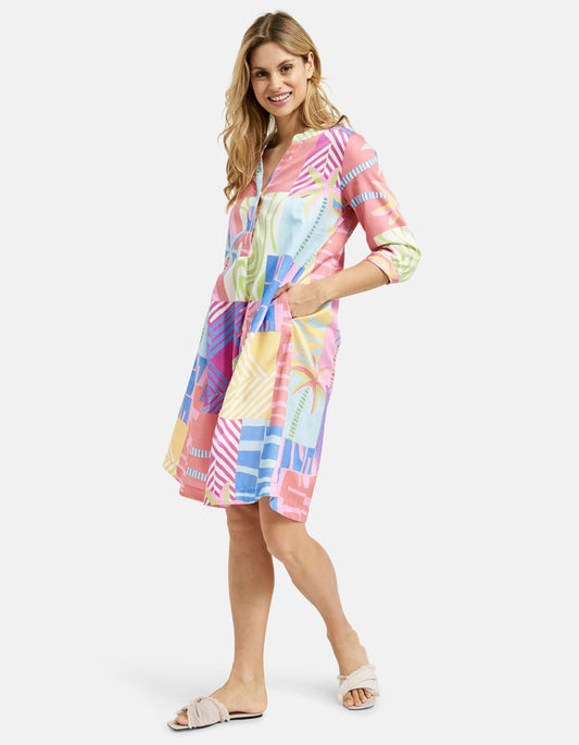 pastel bright tropical print loose fit cotton shirt dress 