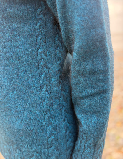 Close-up of a blue textured fabric with a pattern