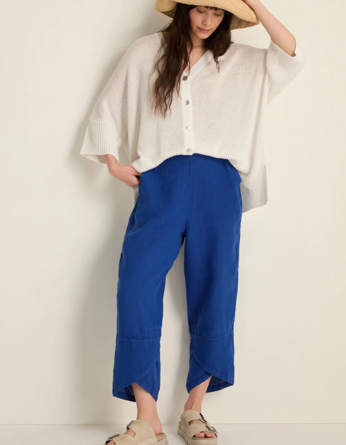 cobalt blue 7/8th bubble shaped linen trousers