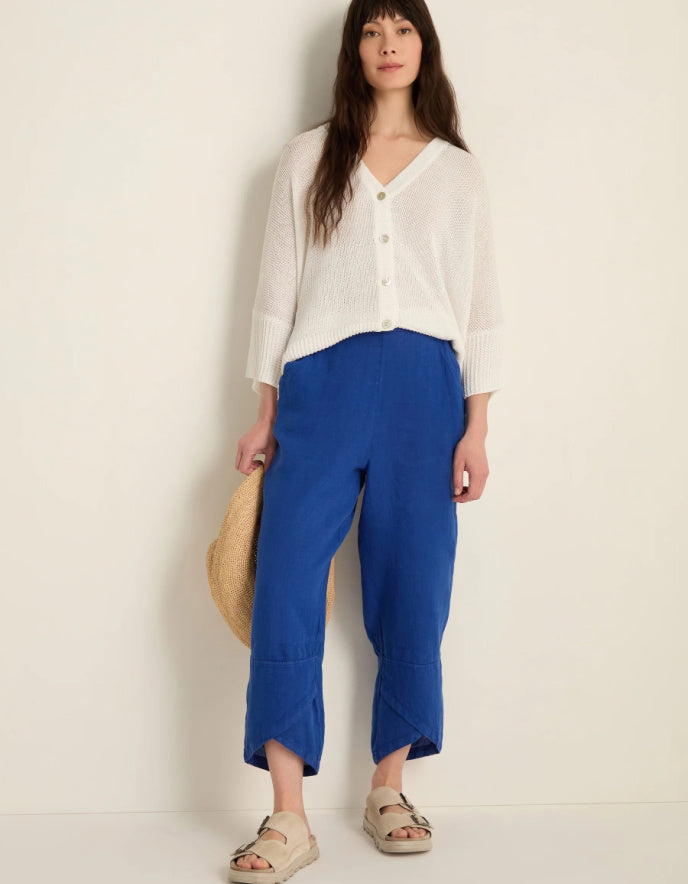 cobalt blue 7/8th bubble shaped linen trousers
