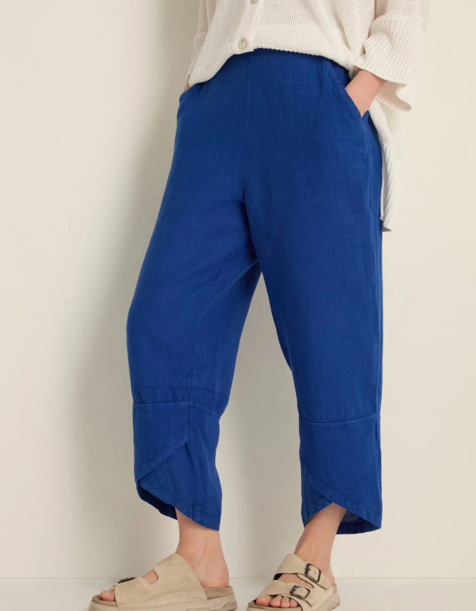 cobalt blue 7/8th bubble shaped linen trousers