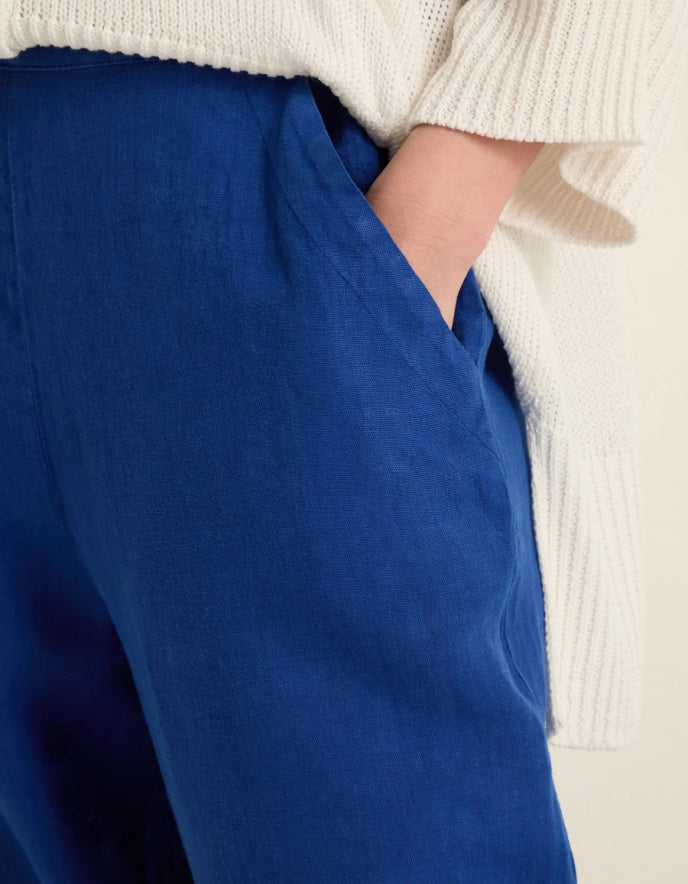 cobalt blue 7/8th bubble shaped linen trousers