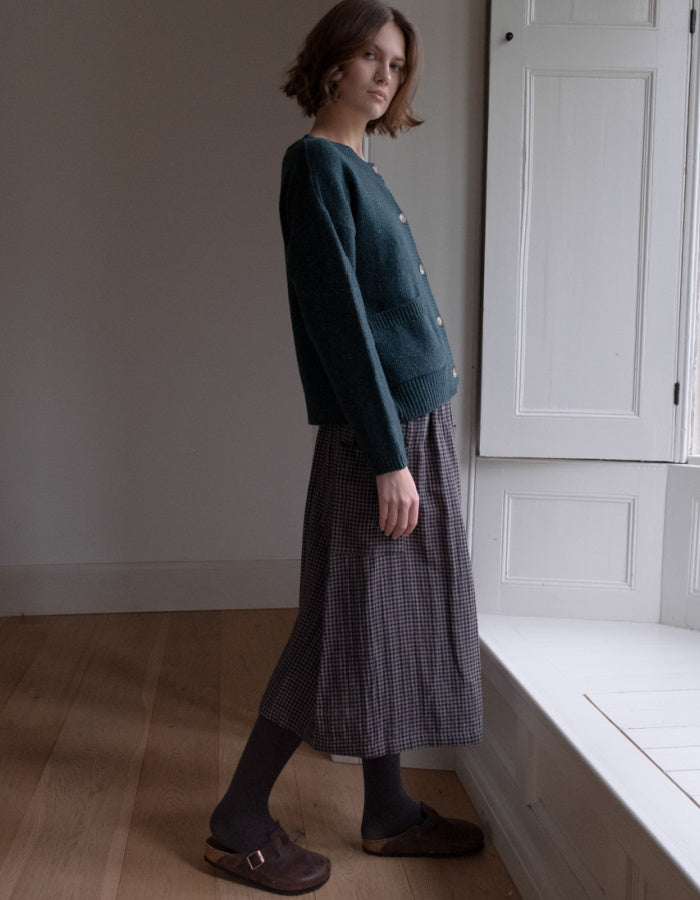 boxy fit donegal tweed cardigan with patch pockets in teal