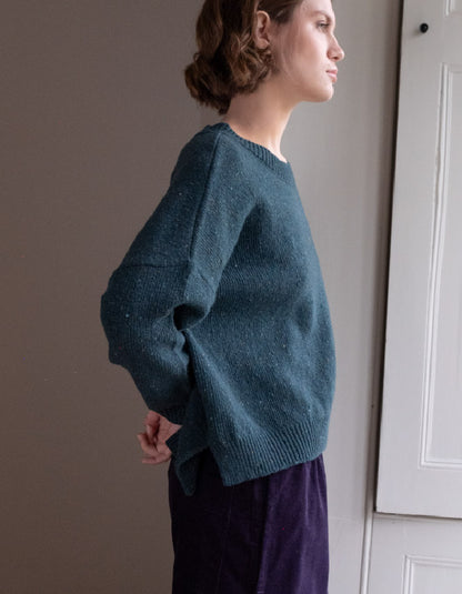 teal donegal tweed oversized boxy fit sweater