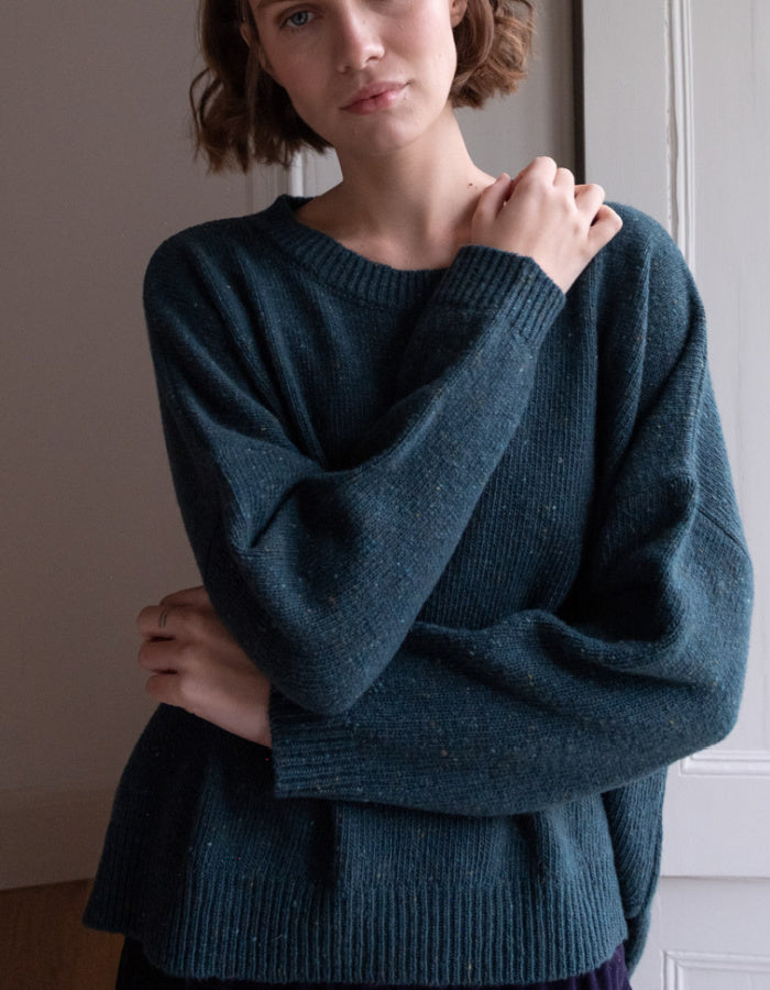 teal donegal tweed oversized boxy fit sweater