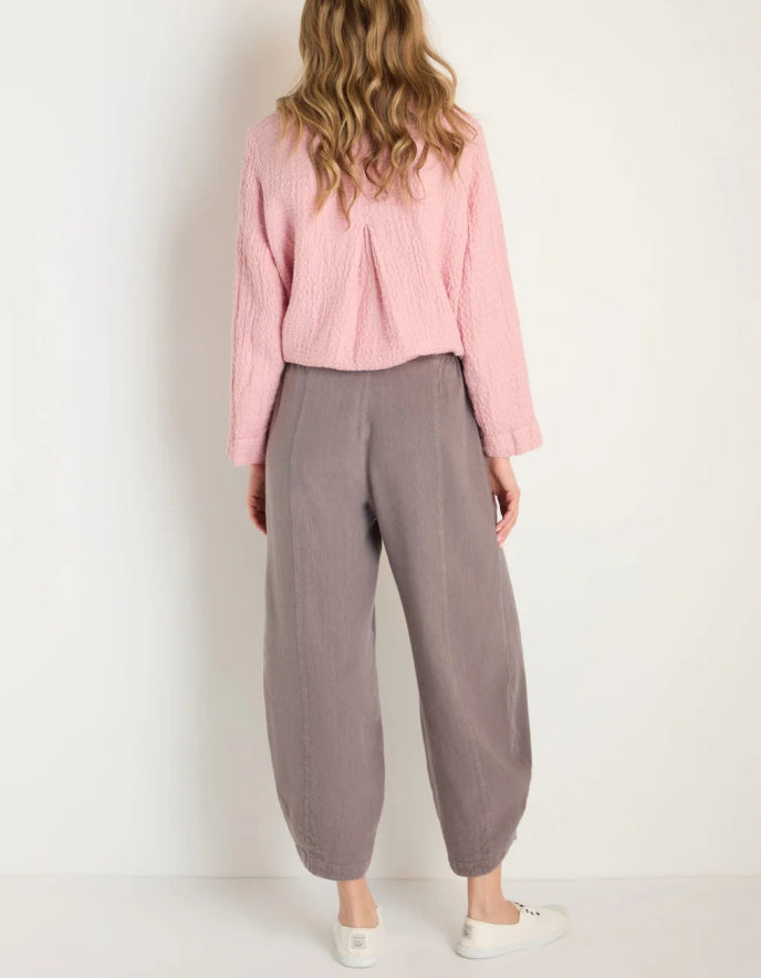 taupe linen lantern shaped trousers