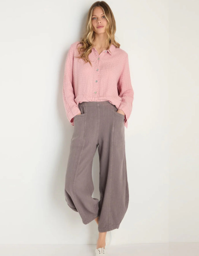 taupe linen lantern shaped trousers