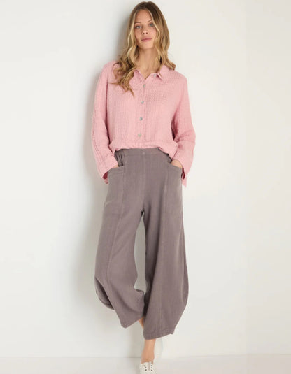taupe linen lantern shaped trousers