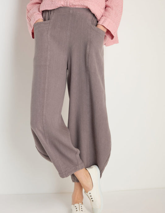 taupe linen lantern shaped trousers