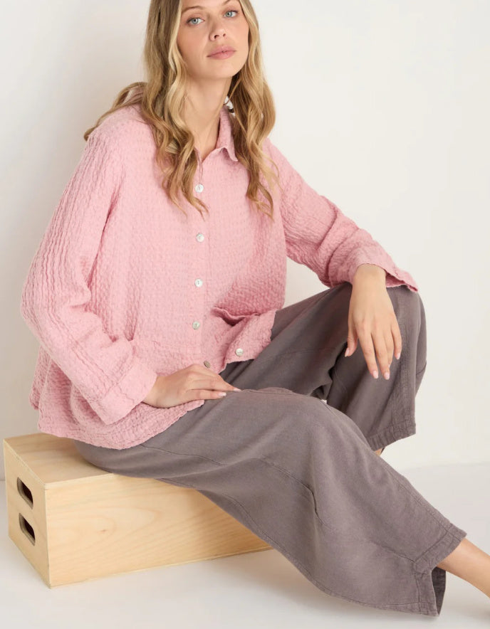 taupe linen lantern shaped trousers