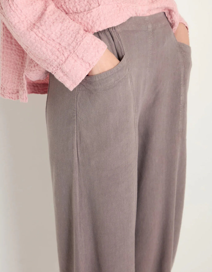 taupe linen lantern shaped trousers