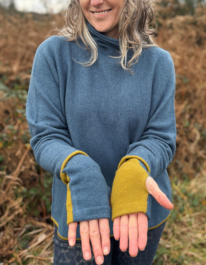 Ochre Cashmere Blend Two Tone Wrist Warmers