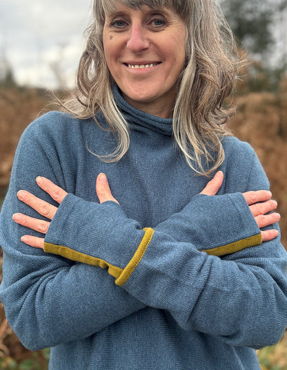 Ochre Cashmere Blend Two Tone Wrist Warmers