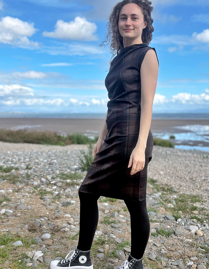 Foil Under Wraps Dress in Chocolate Check