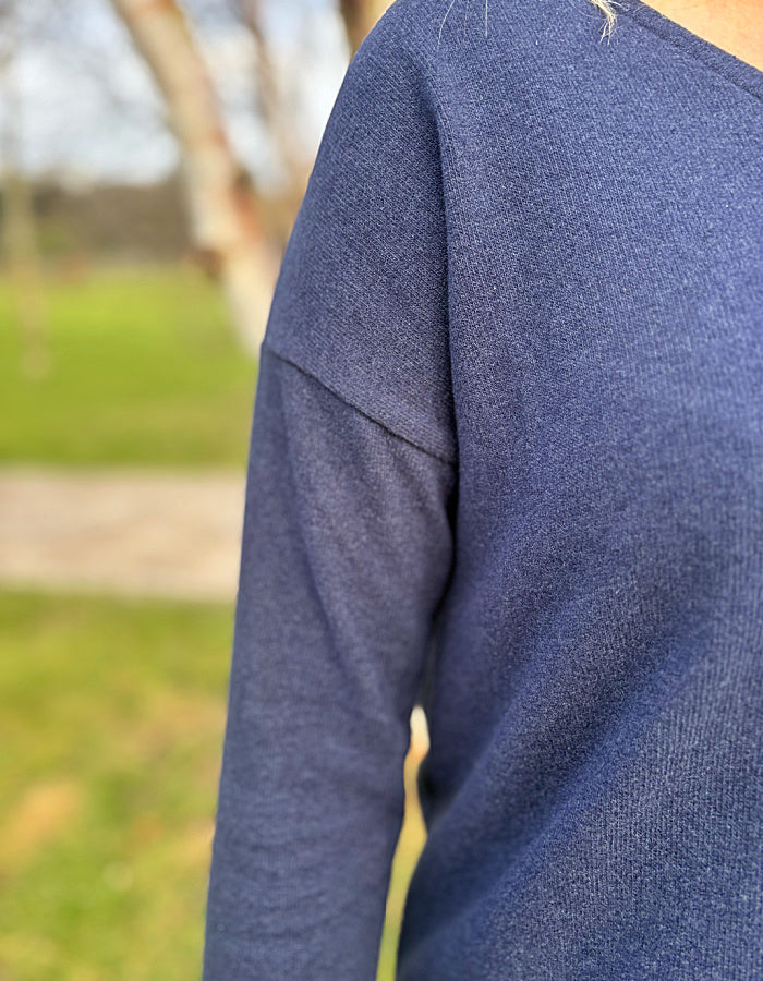 navy v neck fleecy wide fit jumper