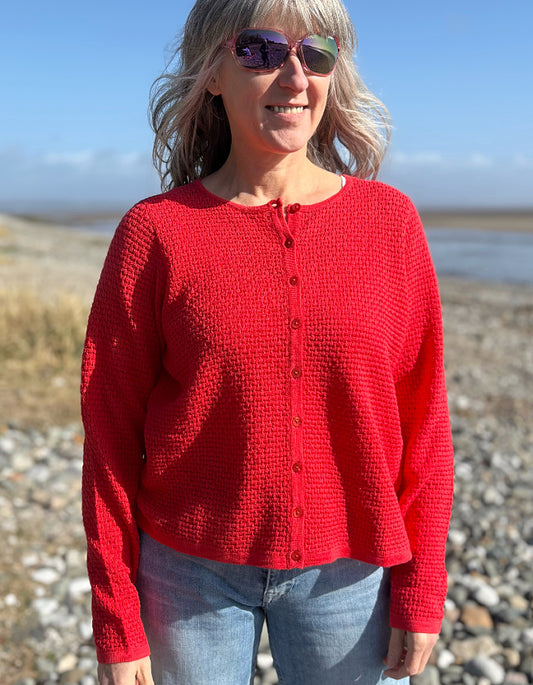 red cotton cardigan 