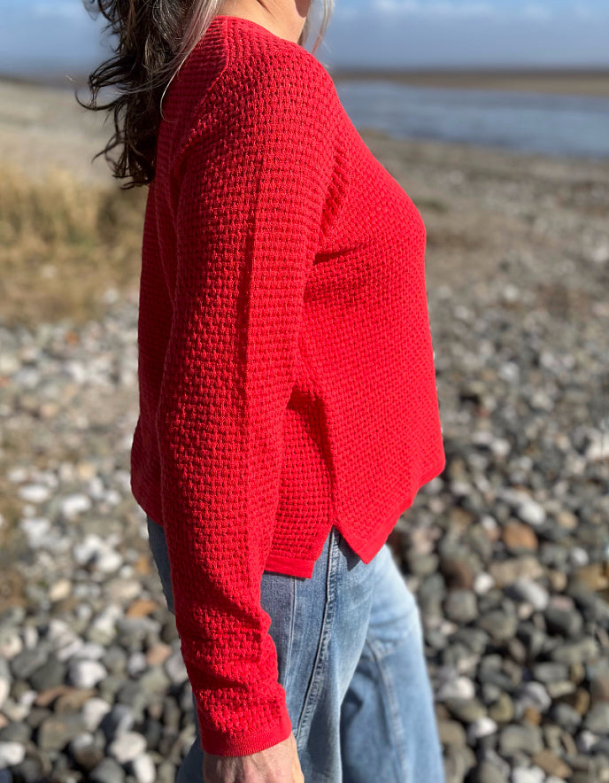 red cotton cardigan 