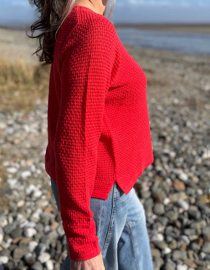 red cotton cardigan 
