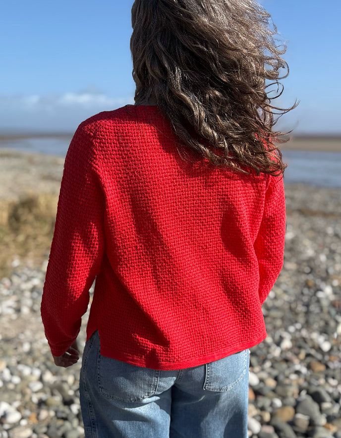 red cotton cardigan 
