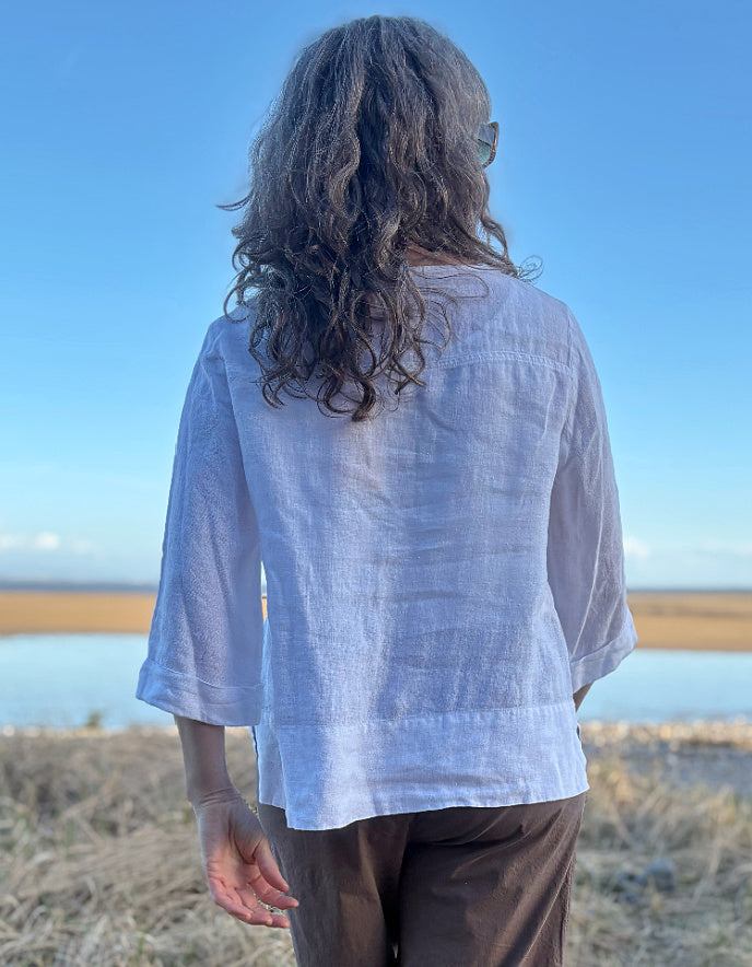 Yellow Label White Linen Boxy Top