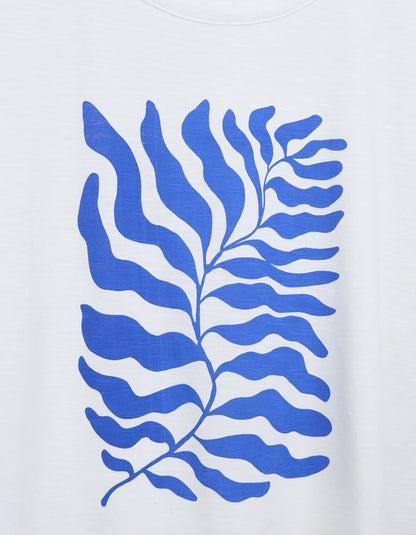 Batela Leaf Print Tee in White
