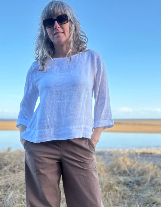 Yellow Label White Linen Boxy Top