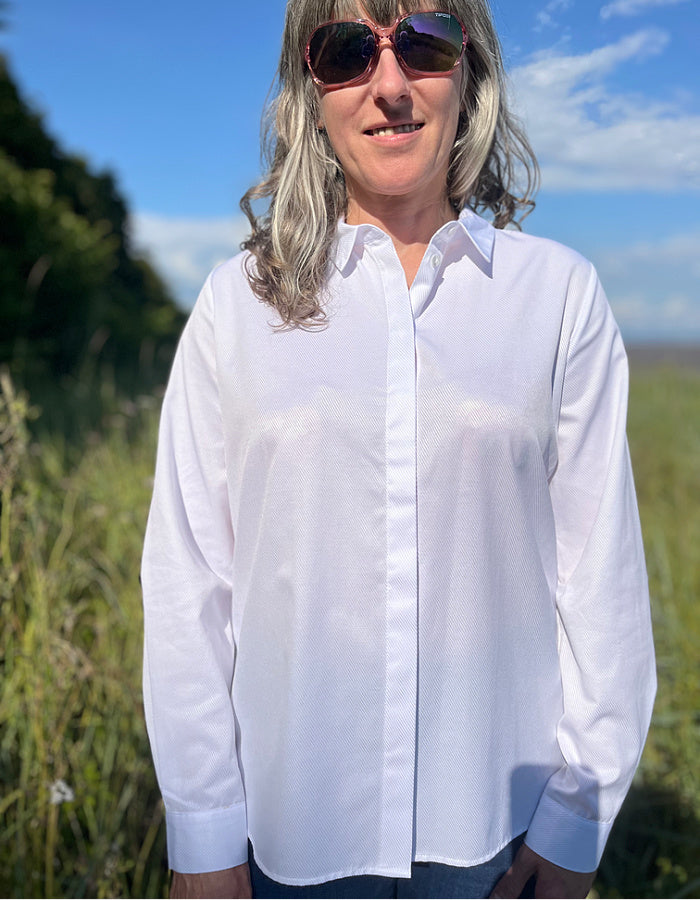 classic white shirt with button down front and collar