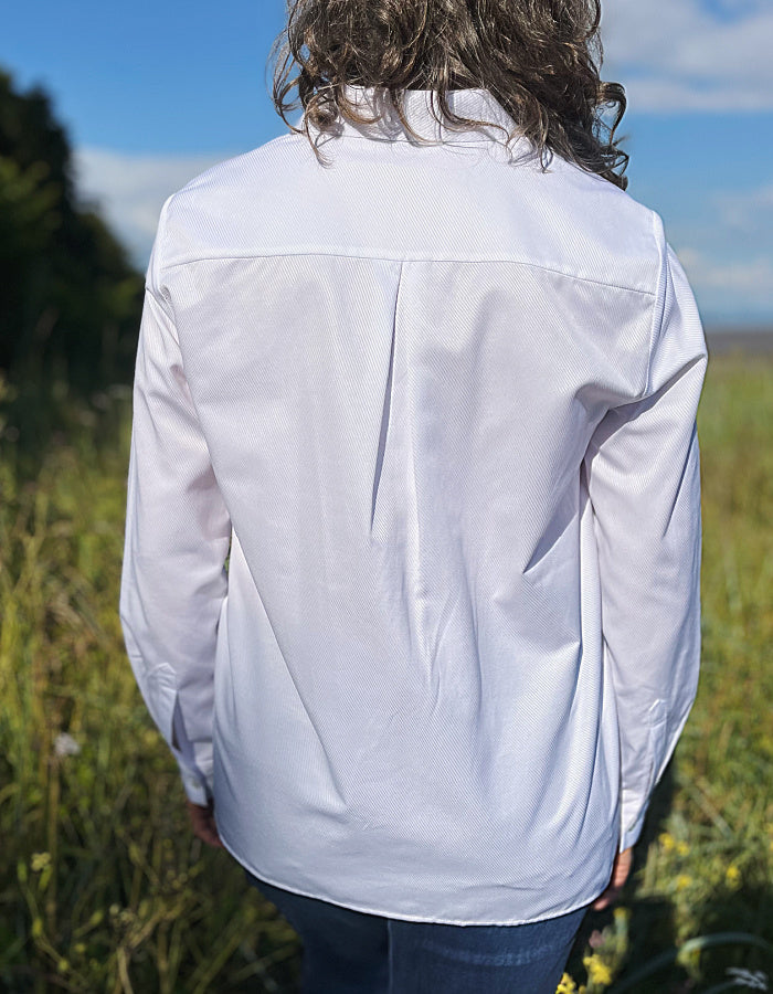 classic white shirt with button down front and collar