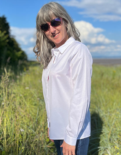 classic white shirt with button down front and collar