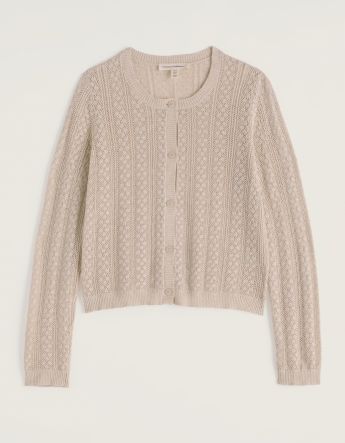 soft natural coloured pointelle cotton cardigan