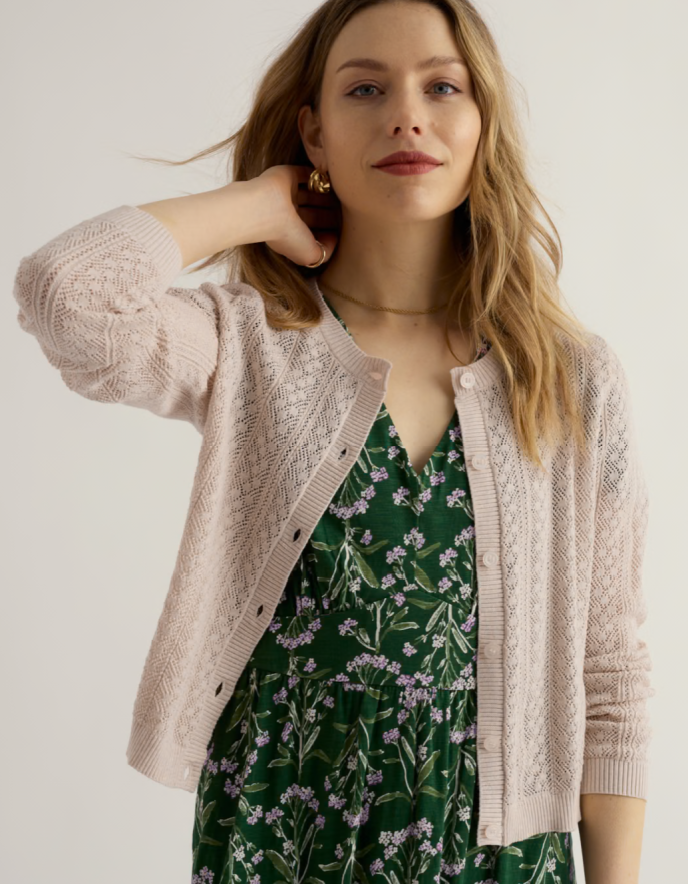 soft natural coloured pointelle cotton cardigan
