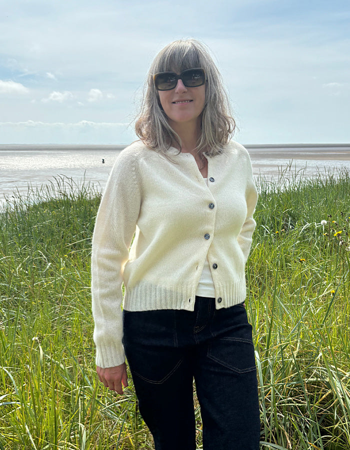 winter white short lambswool cardigan