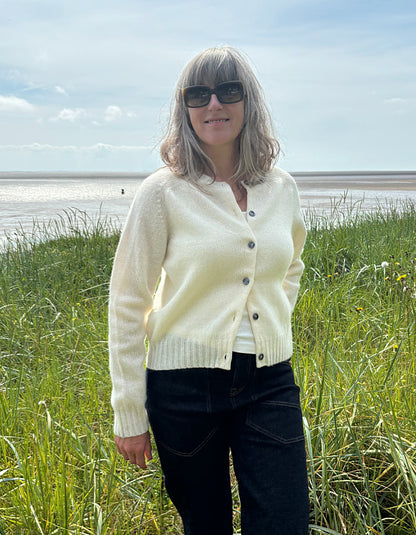 winter white short lambswool cardigan