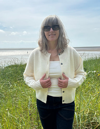 winter white short lambswool cardigan