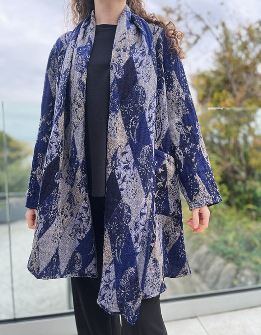 Nila Rubia Reversible wool Shawl Jacket in Midnight Leaves