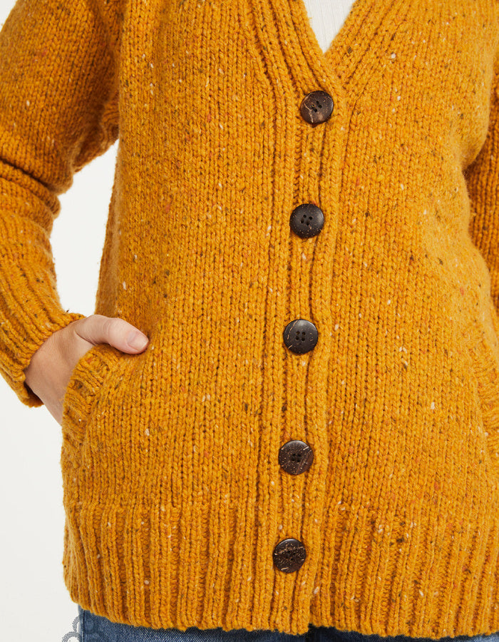 Aran Mills Donegal Tweed Cardigan with Side Pockets in Yellow