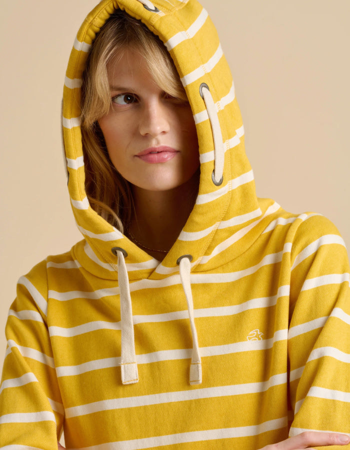 yellow and white striped cotton cosy hooded sweatshirt