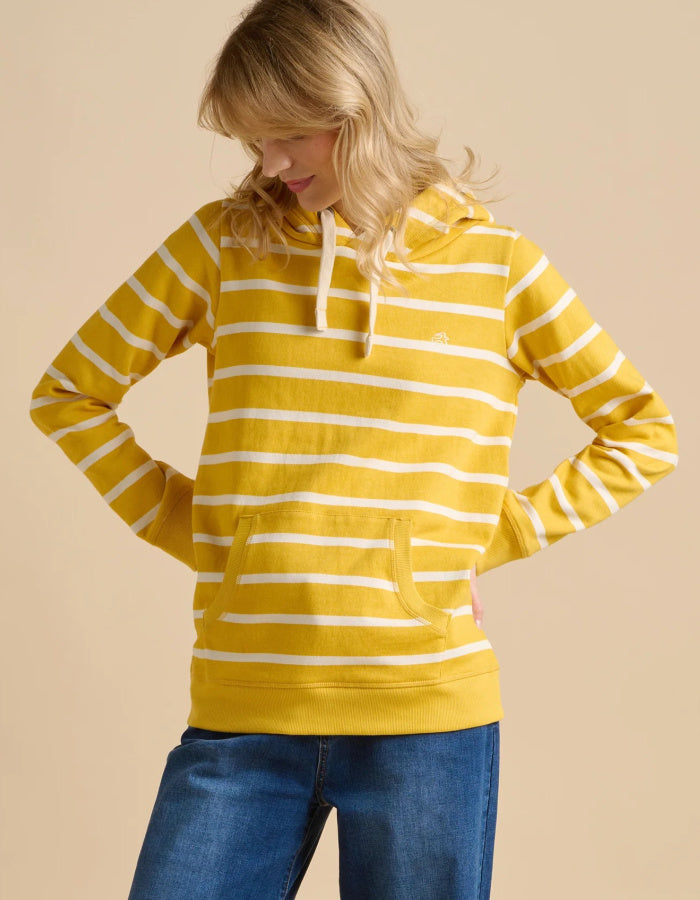 yellow and white striped cotton cosy hooded sweatshirt