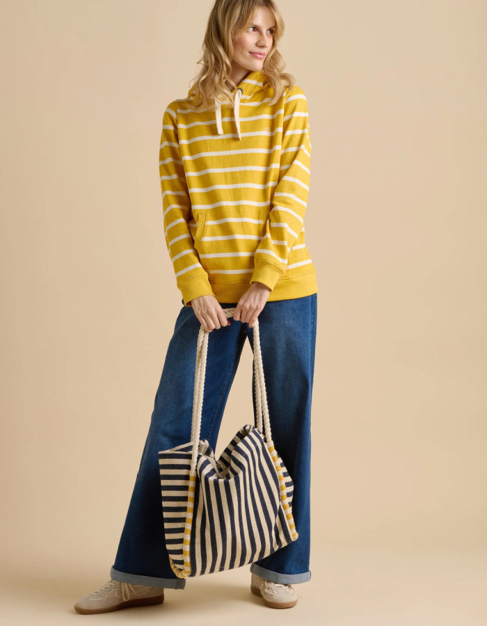 yellow and white striped cotton cosy hooded sweatshirt