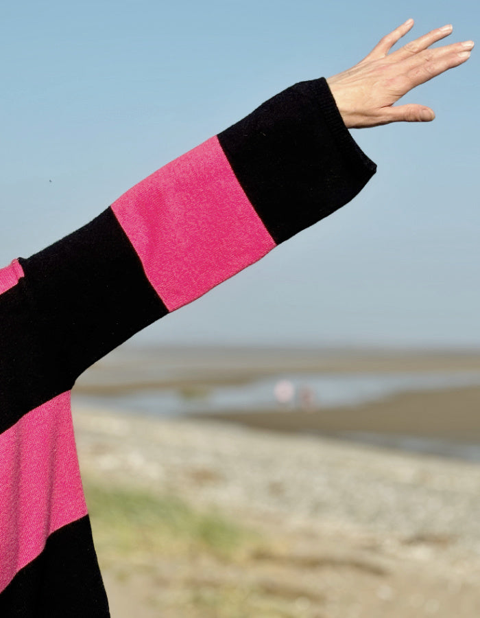 Yellow Label Block Stripe Cropped Sweater in Pink