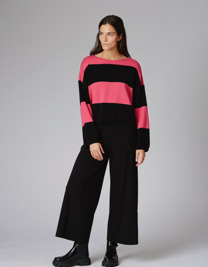 Yellow Label Block Stripe Cropped Sweater in Pink