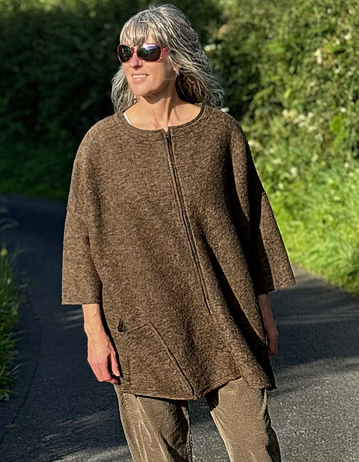 oversized boiled wool coat in camel