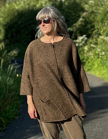 oversized boiled wool coat in camel