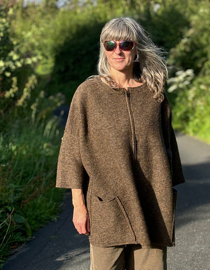 oversized boiled wool coat in camel