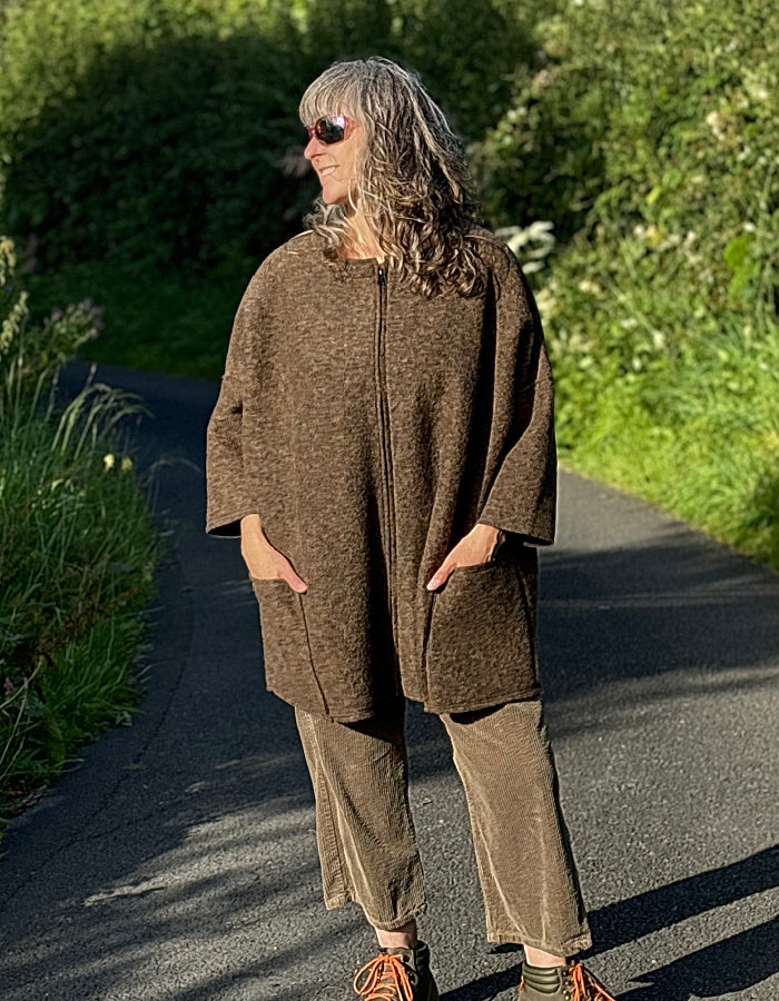 oversized boiled wool coat in camel