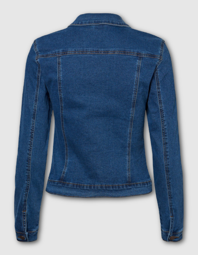 short fitted stretch denim jacket authentic blue