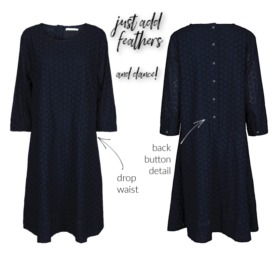 Two Danes navy lace cotton drop waist dress with sleeves