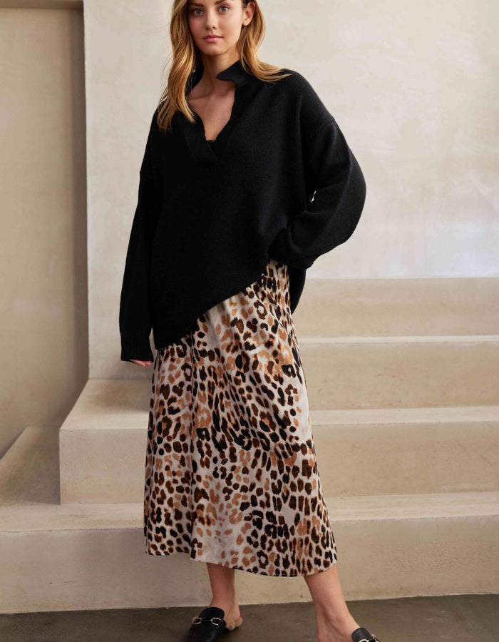 animal print midi skirt with elasticated waistband